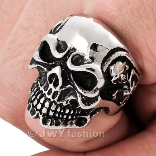   12 MENS Silver Stainless Steel Skull BIG Heavy Biker Rings Band ve307