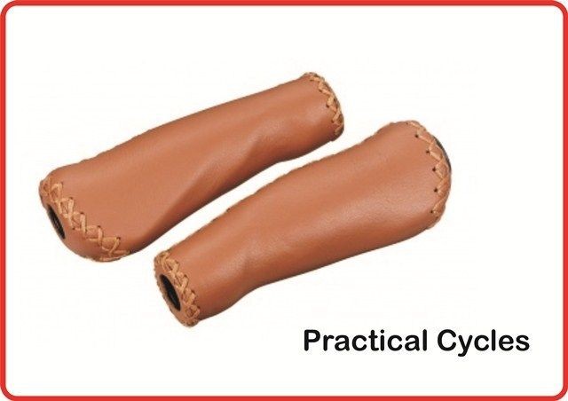   Leather Stitched Ergonomic Gel Bike Handlebar Grips TOUR town TREKKING