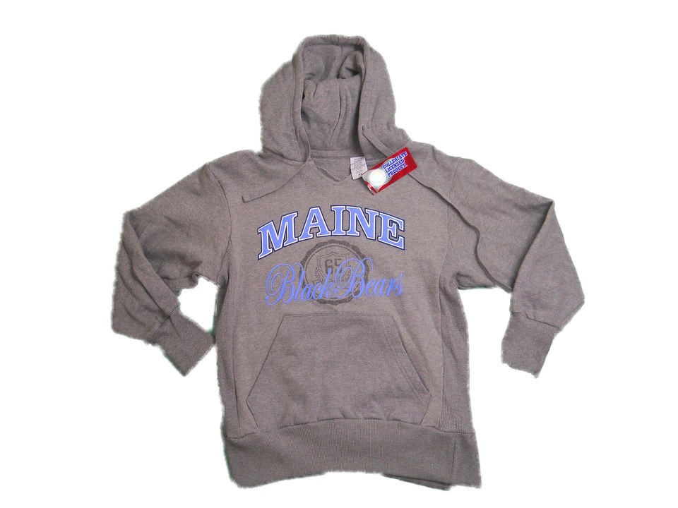 MAINE BLACK BEARS GREY LADIES SCREEN PRINTED V NECK HOODED SWEATSHIRT 