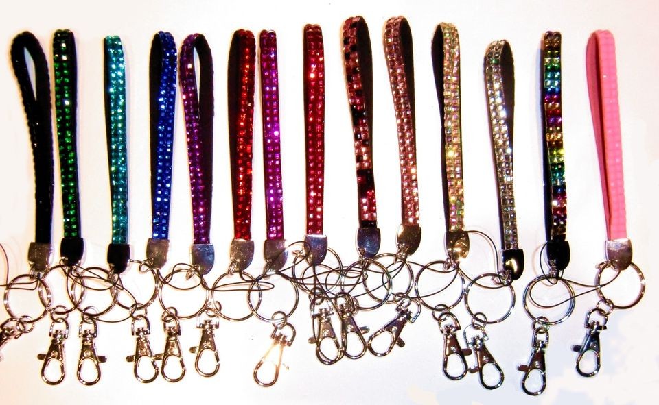 NEW RHINESTONE BLING KEY RING WRISTLET LANYARD