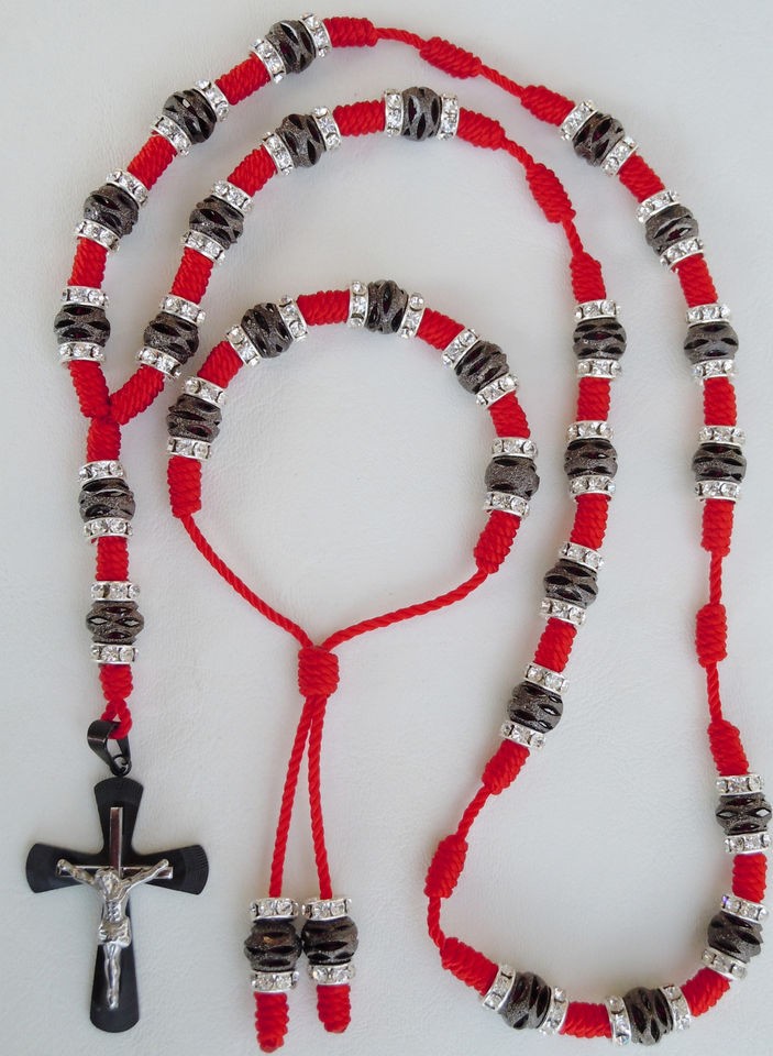   SINALOENSE ROJO CON PULSERA / RED AND BLACK ROSARY AND BRACELET SET