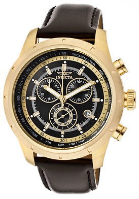 Invicta 10689 Mens Specialty Chrono 18k Gold Plated Case Black 