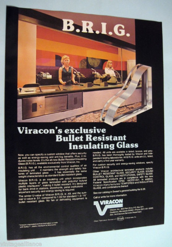 Bulletproof Glass for Banks VIRACON Owatonna MN 70s Ad