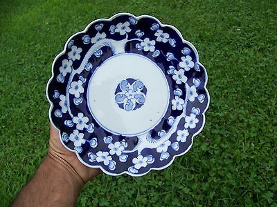 ANTIQUE FLOW BLUE IMARI PLATTER PLATE 12 1/8 WIDE