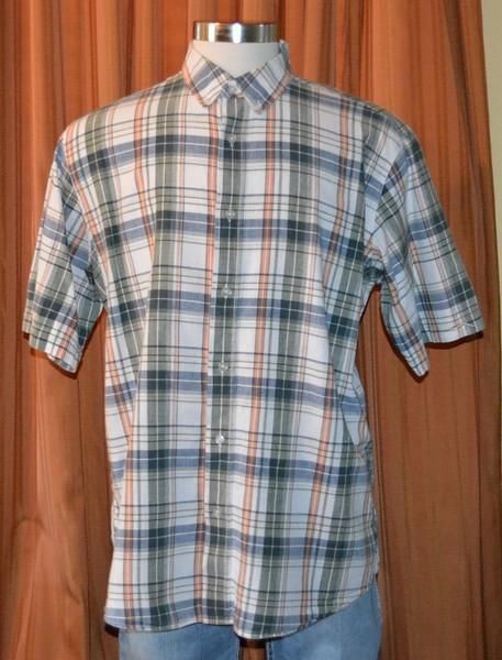 Bob Timberlake WHITE GRAY ORANGE LINEN COTTON PLAID BUTTON DOWN SHIRT 