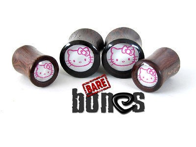   Raintree Wood Organic Body Jewelry Hello Kitty Plugs Gauges