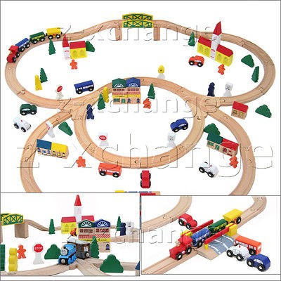 101 pc WOODEN TRAIN CITY SET fits FREE THOMAS brio chuggington NEW 100 