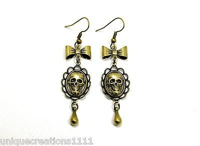 SKULL & BOW EARRINGS Day of the Dead Memento Mori Gothic Pirate 