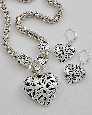   Premier Filigree Heart Necklace Set w/Lobster claw clasp Brighton bay