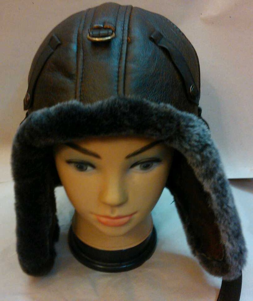 WWII Vintage style Leather Pilot,Aviator ,Motorcycle Helmet Hat Cap L 