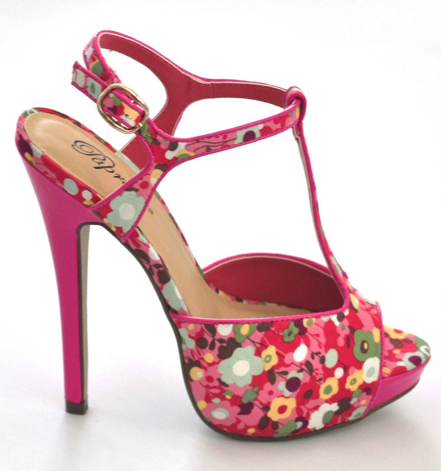 Paprika Zelda s Fuchsia Floral Multi Peep Toe Hidden Platform Stiletto 