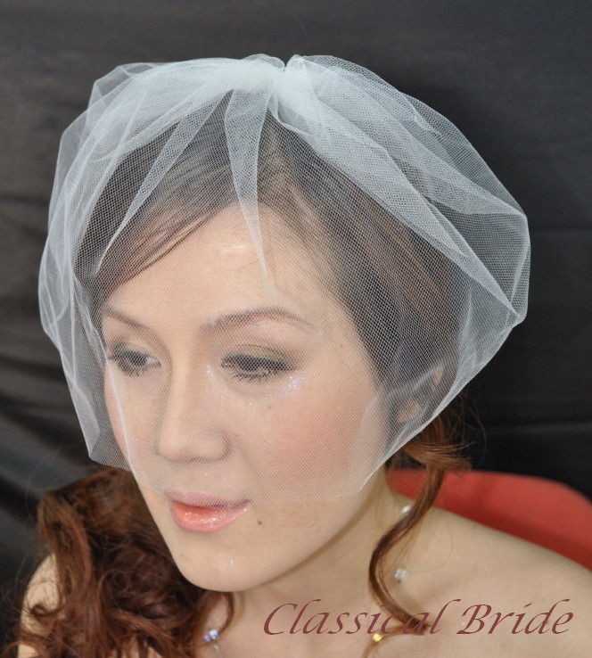   TULLE BIRDCAGE BLUSHER VEIL In Ivory / White, Wedding Bridal Tiara