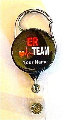 ER TEAM CARABINER ID BADGE HOLDER, RETRACTABLE REEL, KEYS, NURSE 