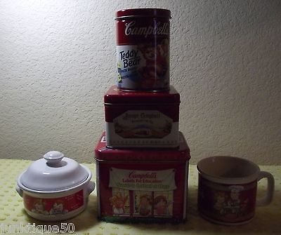 Campbells Soup Kitchen Collectibles Mixed Lot Tin Soup Can Bank Bowls 