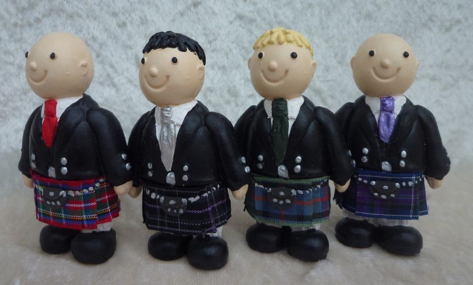 Mix & Match Tartan Tops Groom with Ruche Tie & Kilts Wedding Cake 