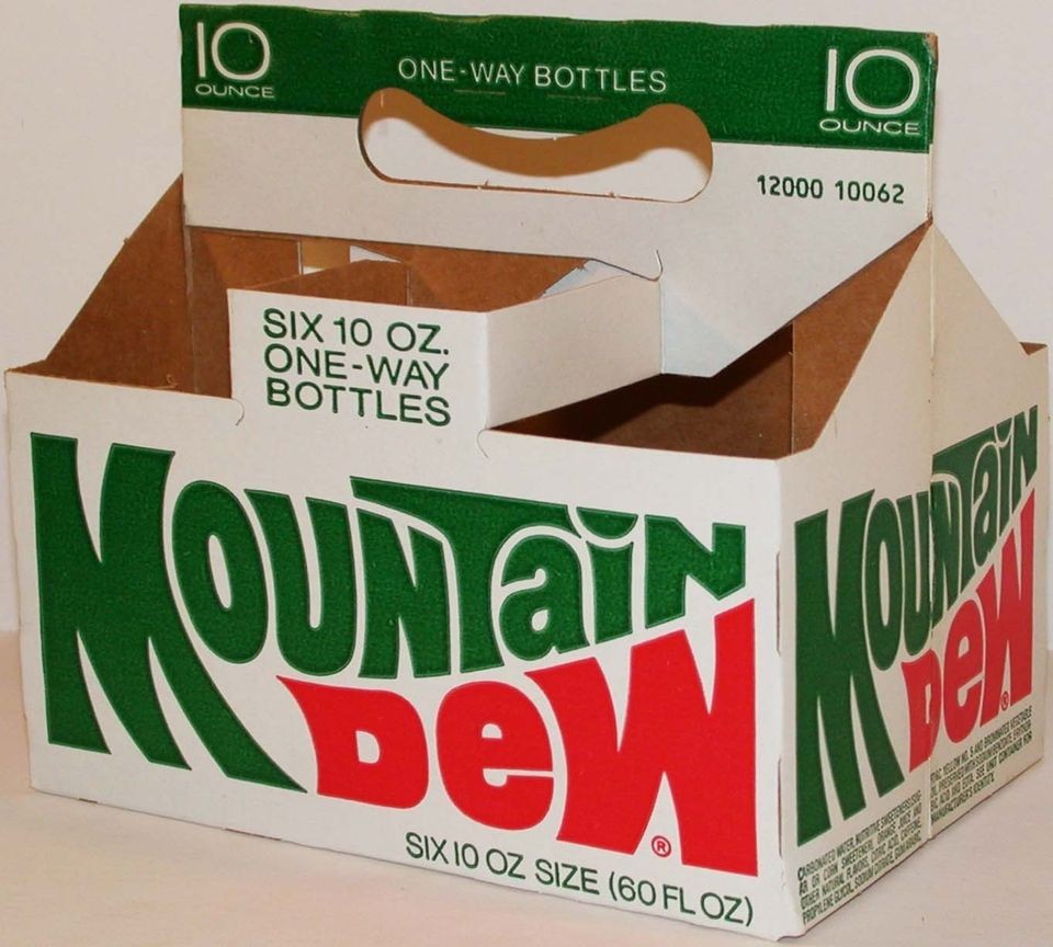 Old soda pop bottle carton MOUNTAIN DEW One Way Bottles unused new old 