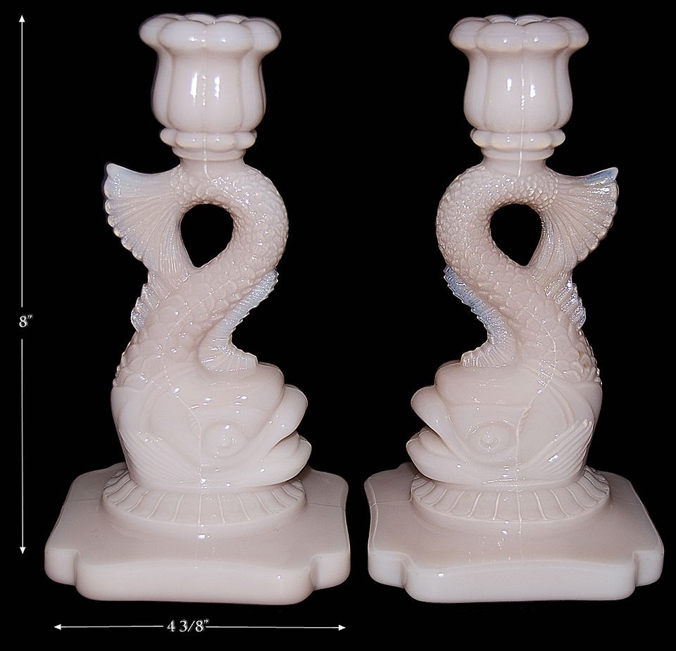 Cambridge Crown Tuscan #50 8 Dolphin Candlesticks