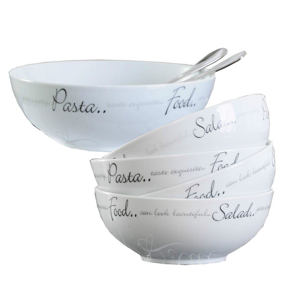   AND KENSINGTON SCRIPT 5PC PASTA SET LARGE SERVING DISH AND 4 BOWLS