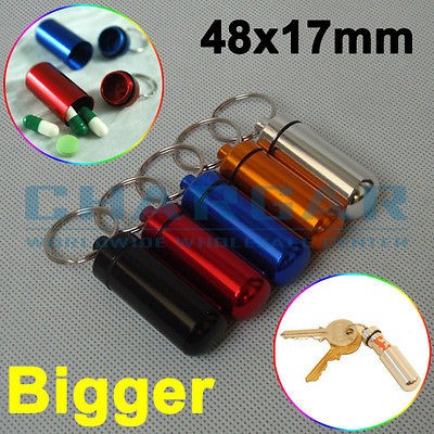 Big Waterproof Aluminum Pill Box Cash Stash Capsule Container Keyring 