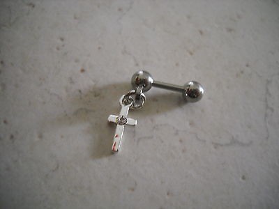 16g 316L Cross with Crystal Dangle Tragus Cartilage Earring