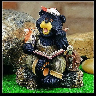 READING BEAR WOOD LIKE CARVING STATUE/FIGURIN​E