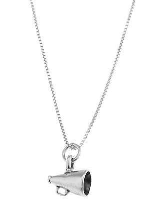 STERLING SILVER CHEERLEADER MEGAPHONE CHARM WITH BOX CHAIN NECKLACE