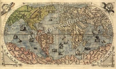 1565 Historic Large World Map Decorative Print   14x24