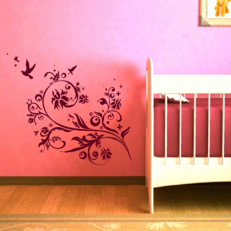 HUMMING BIRD FLYING OUT FLOWERS WALL DECAL GRAPHIC kids vinyl stencil 