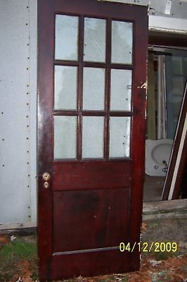 ANTIQUE EXTERIOR WOOD DOOR 9 PANES GLASS