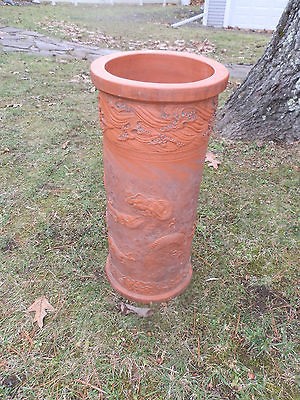 WONDERFUL VINTAGE TERRA COTTA ASIAN INFLUENCED UMBRELLA STAND 