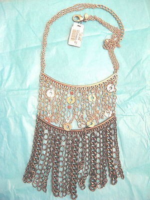 NEW Chicos Ciara Bibb Gunmetal Silvertone Chains Two Tiers NWT $44