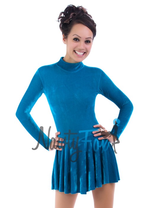 Royal Blue Velvet Ice Skating Leotard Dress Figure Skating Holiday 