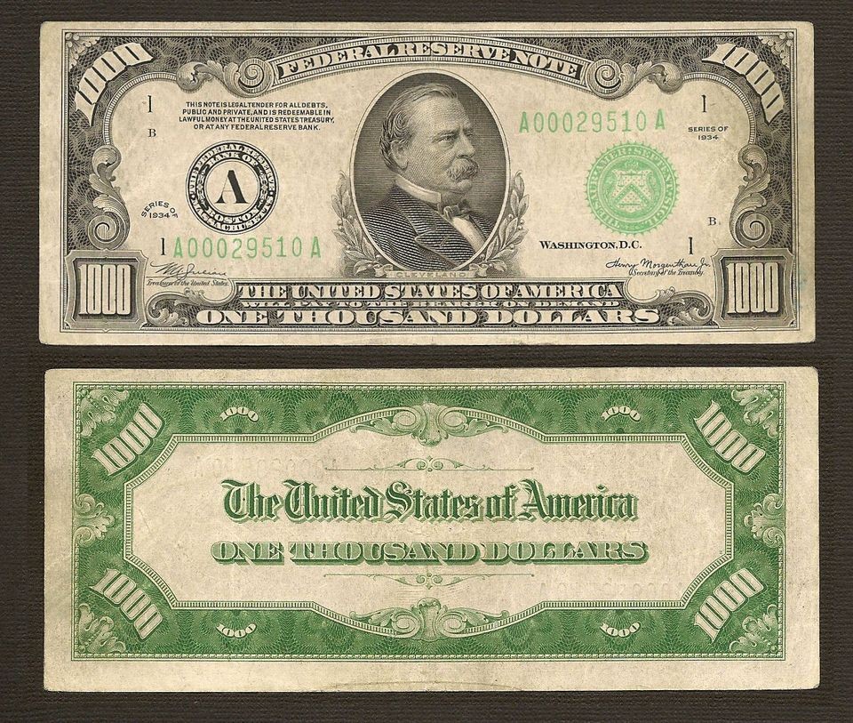 1934 $1000 One Thousand Dollar Bill Note Legal Tender Cash Money * NO 