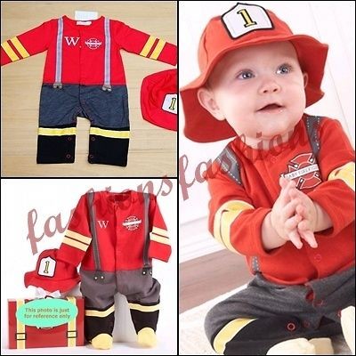 Cute Baby / Toddler Boy Fireman Costume Outfits w/Hat 6 24 months