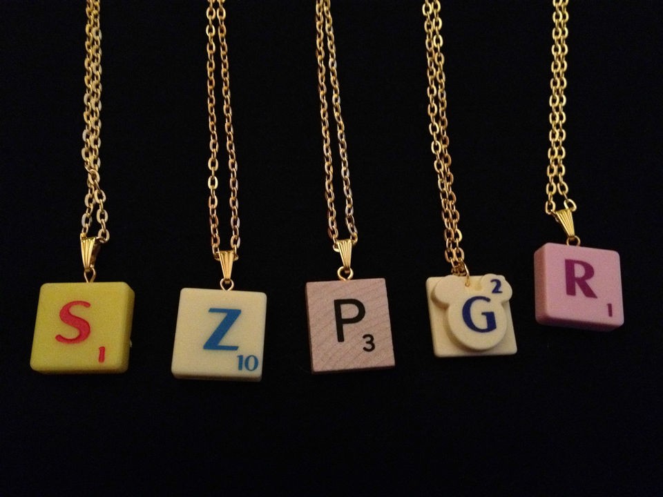 VINTAGE SCRABBLE NECKLACE Personalised Initial, any letter,chain,style 