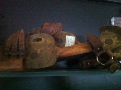 Vintage antique ice skates 1800s German/Dutch Wood, iron& Brass Old