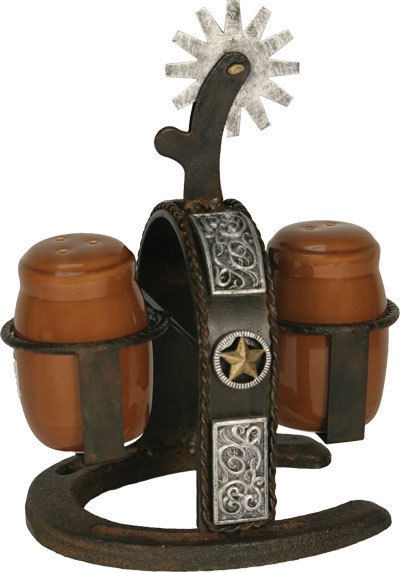   Iron Spur Salt and Pepper Shaker Set   Rivers Edge Western Rodeo Decor