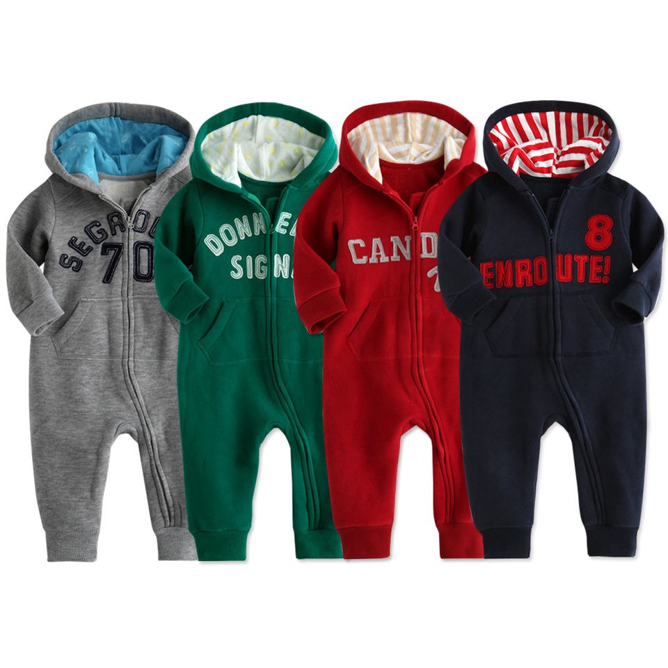   Baby Newborn Infant Boy Fleece Jumpsuit Onepiece Hoodie Good Color