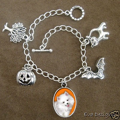 AMERICAN ESKIMO DOG HALLOWEEN 7 SILVER CHARM BRACELET