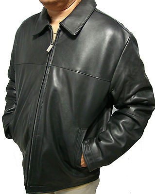   Perry Ellis Genuine Leather James Dean Jacket Black Lamb Skin Car Coat