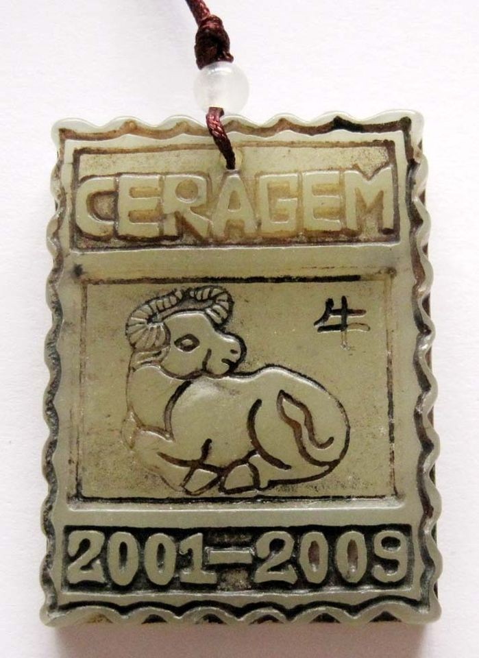 Old Jade Ceragem Ox Cow Pendant