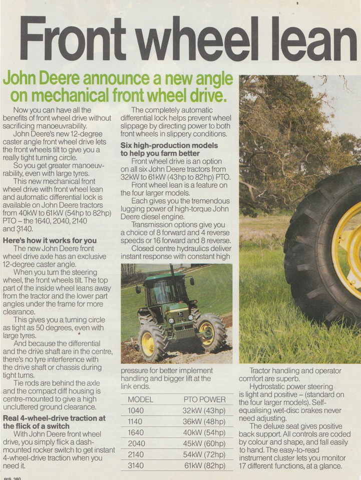 Vintage 1982 2 pgs JOHN DEERE TRACTORS Advertisement 2140 & 3140