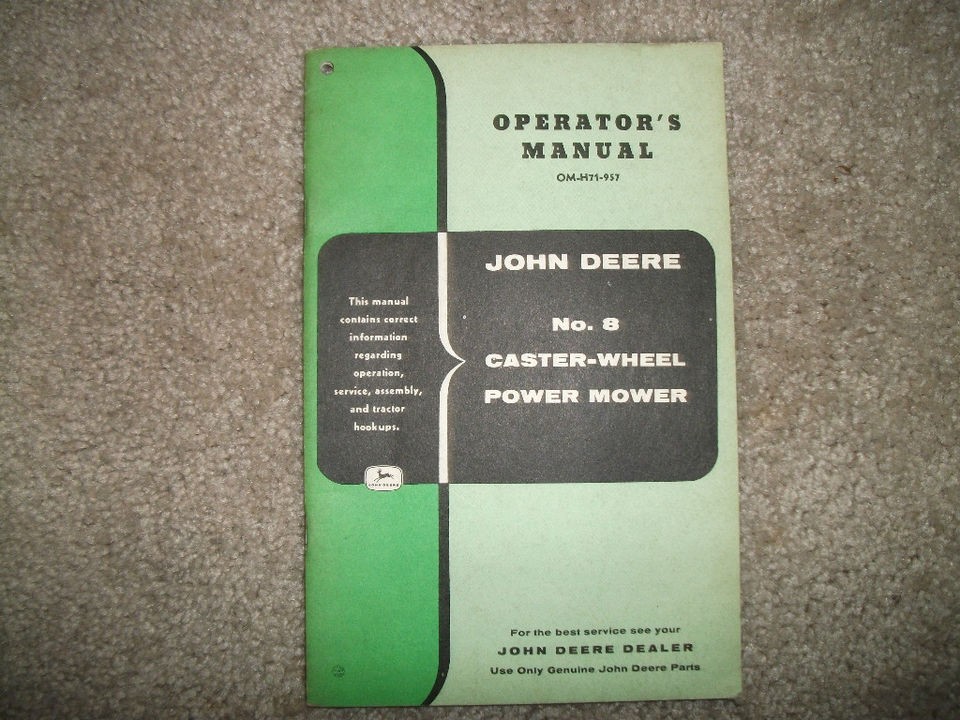 Vintage John Deere 8 caster wheel power Mower Operators manual