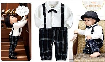 NEW Newborn & Baby Boys Formal Jumpsuit Onepiece Suit Bodysuit Bow 