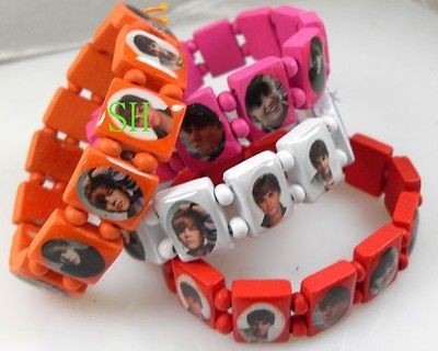 PCS of Justin Bieber wood stretch bracelets lot jewelry