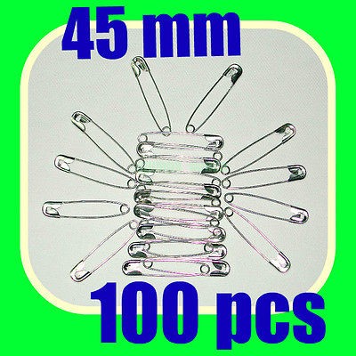 45mm silver tone 100 large safety pins 1 3/4 #3 fastener nappy diaper 