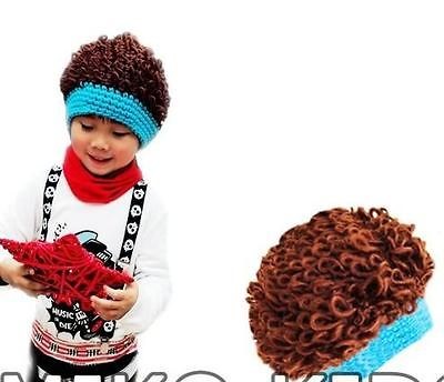   Baby Kids Wig Crochet Knitted BEANIE Hat Cap Red Yellow Purple Blue