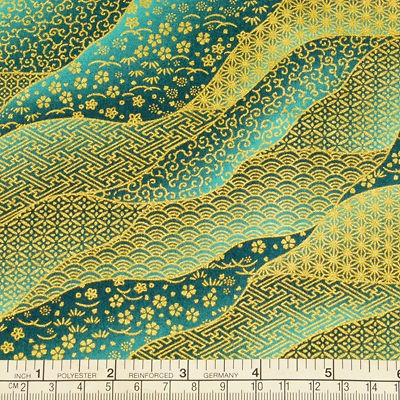 JAPANESE ORIENTAL SEA WAVE FLOWER ASIAN RETRO 100% COTTON QUILT FABRIC 