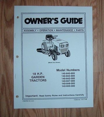 MTD 847 18 HP GARDEN TRACTOR OWNER OPERATOR MANUAL