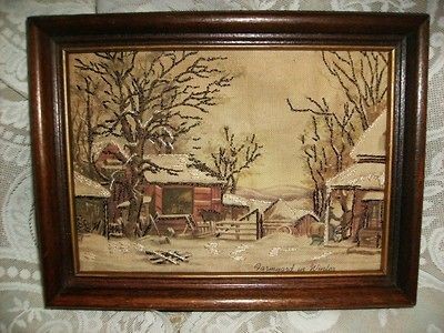   farm wall art home decor antique fabric in frame textile Country